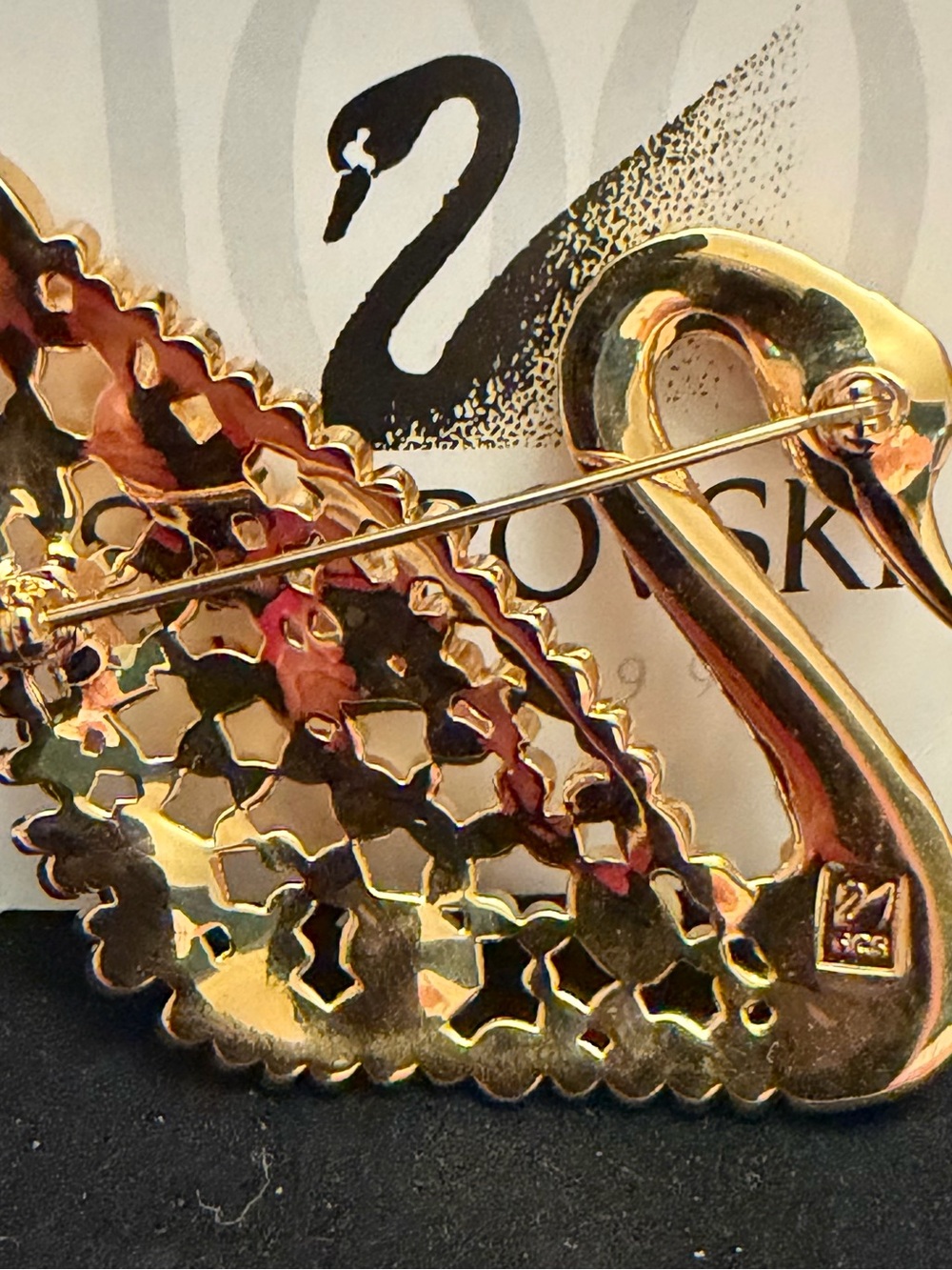 Swarovski Gold Swan Brooch with Multi-Color Crystal Accents - Picture 6 of 11